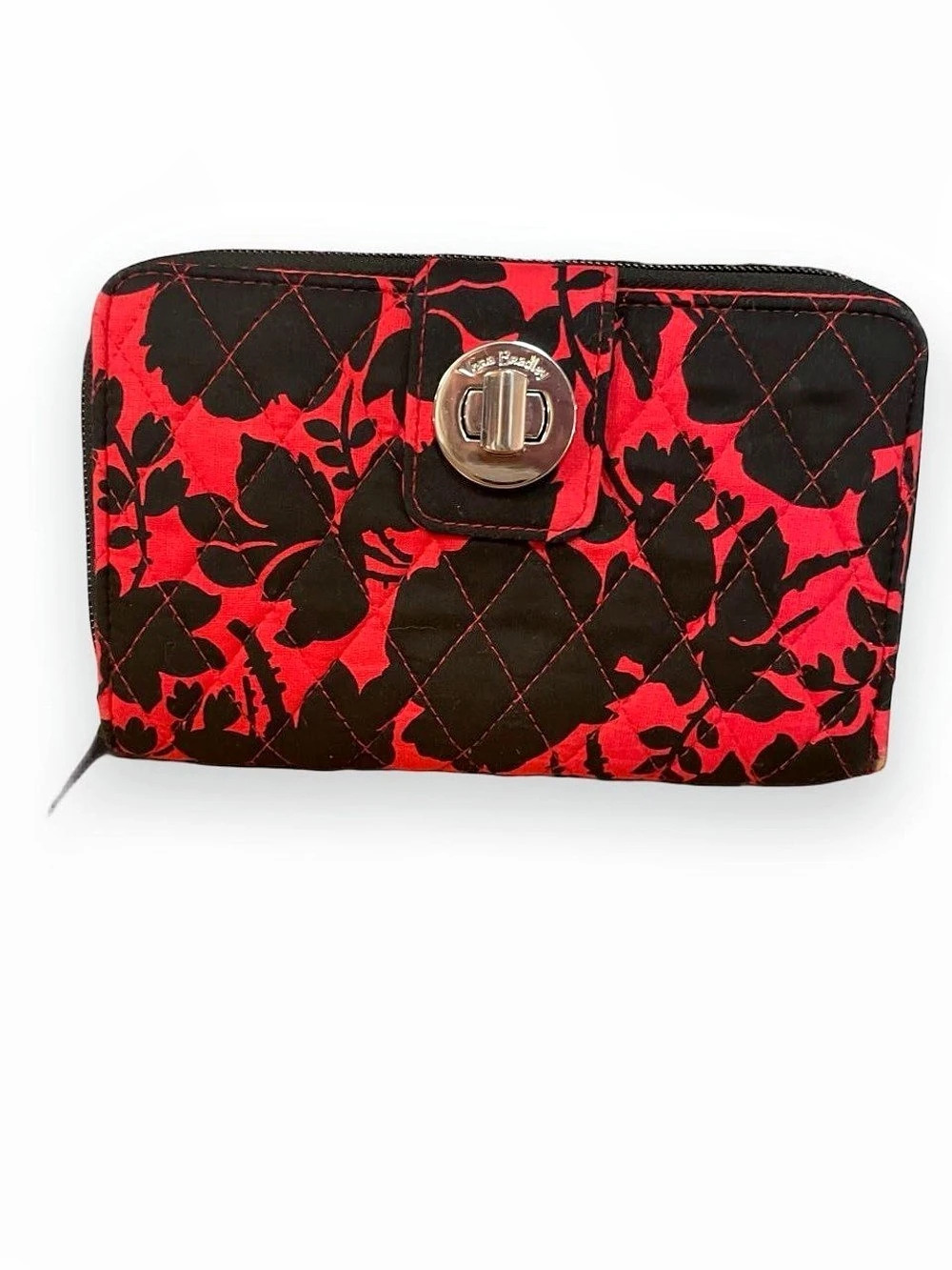 Vera Bradley Turnlock Wallet Floral Quilted Red & Black